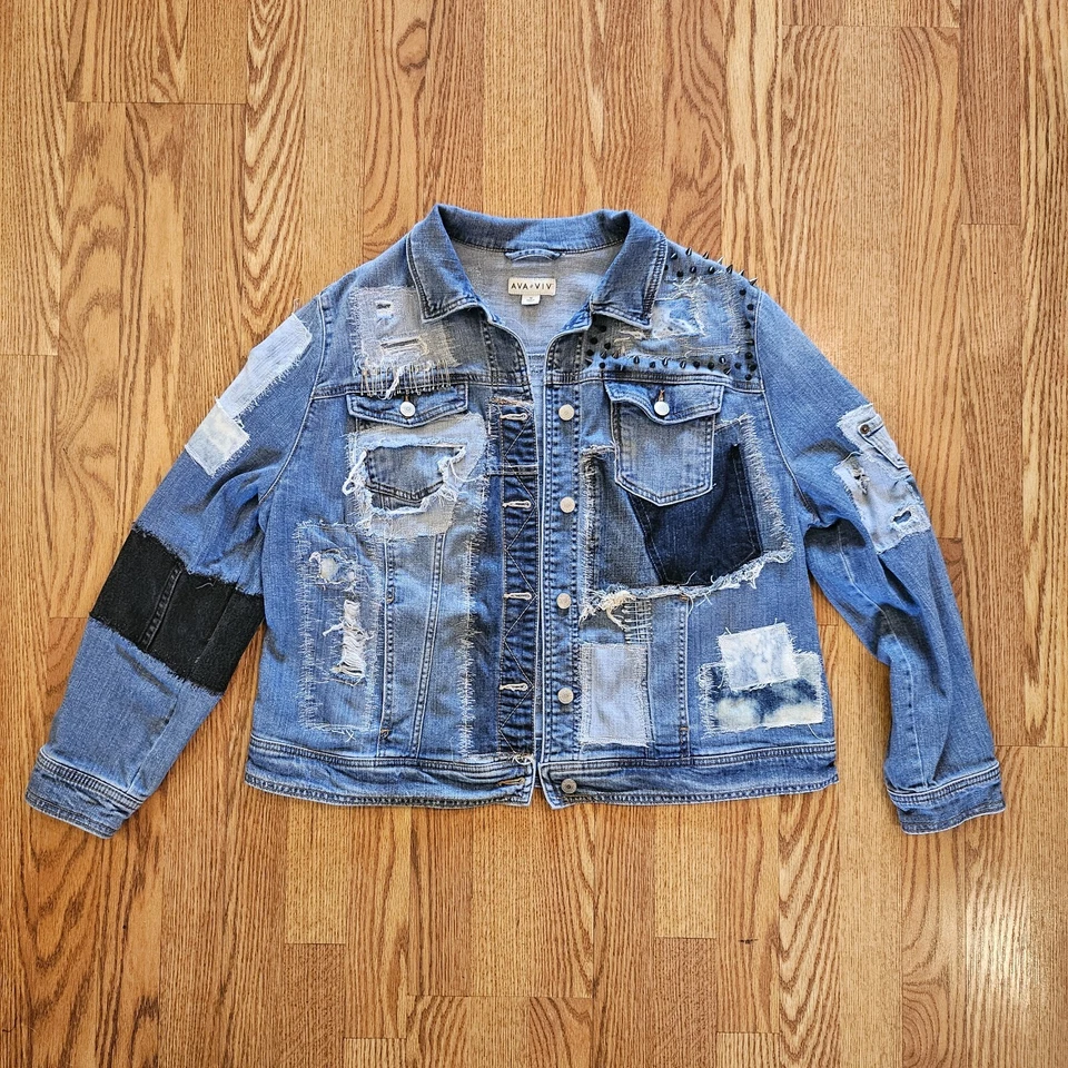 Patched Denim Jean Jacket - One Of A Kind Look Upcycled/Recycled  - Image 3 of 4