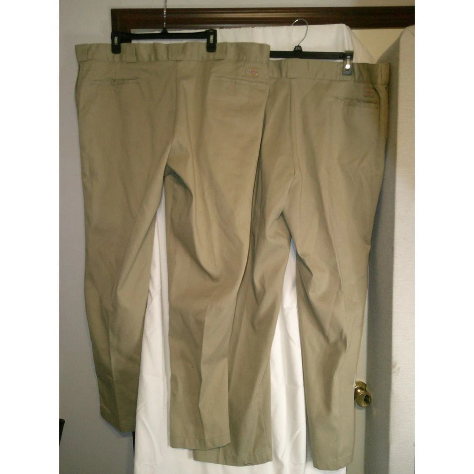Lote de 2 pares de pantalones chinos Dickies caqui frente plano informales de negocios talla 44/32 Foto 3 de 3