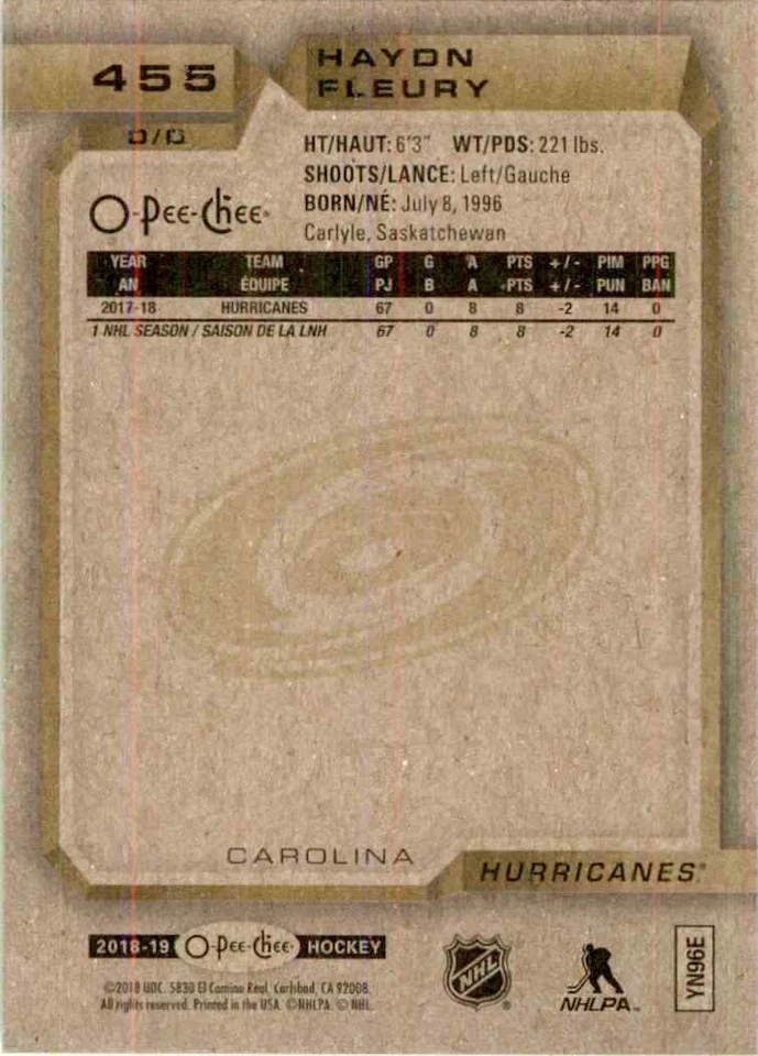 2018-19 O-Pee-Chee Haydn Fleury #455 - Image 2 of 2