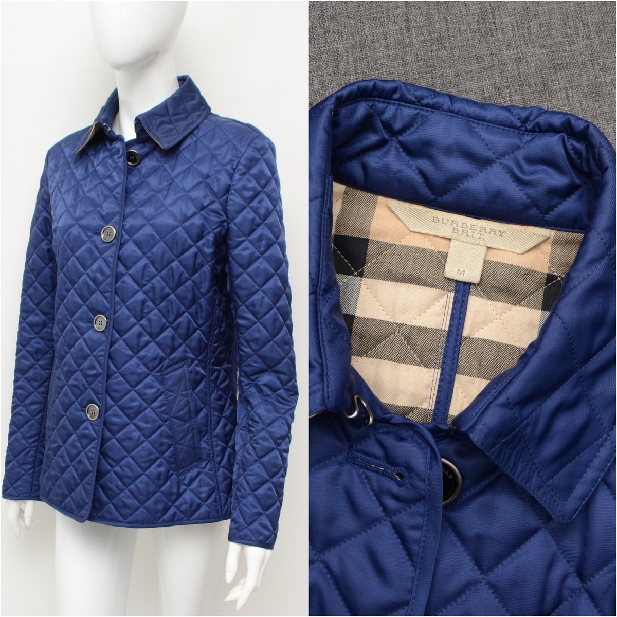 Burberry Brit★素敵!VIBRANT BLUE QUILTED JACKET Authentic Women's Burberry Brit Blue Quilted Jacket Coat