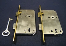 (2) Antique Large Mortise Door Locks w/ Skeleton key - Refurbished