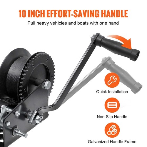 Hand Winch Heavy Duty Hand Crank 3500lbs 33ft 10M Polyester Strap for Boat / ATV - Picture 3 of 9