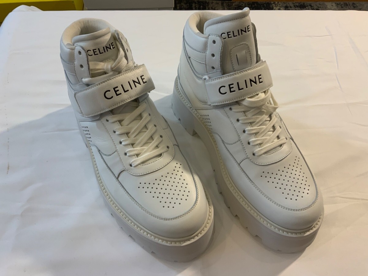 CELINE Men's Bulky Hightop Sneaker With Strap In Optic White