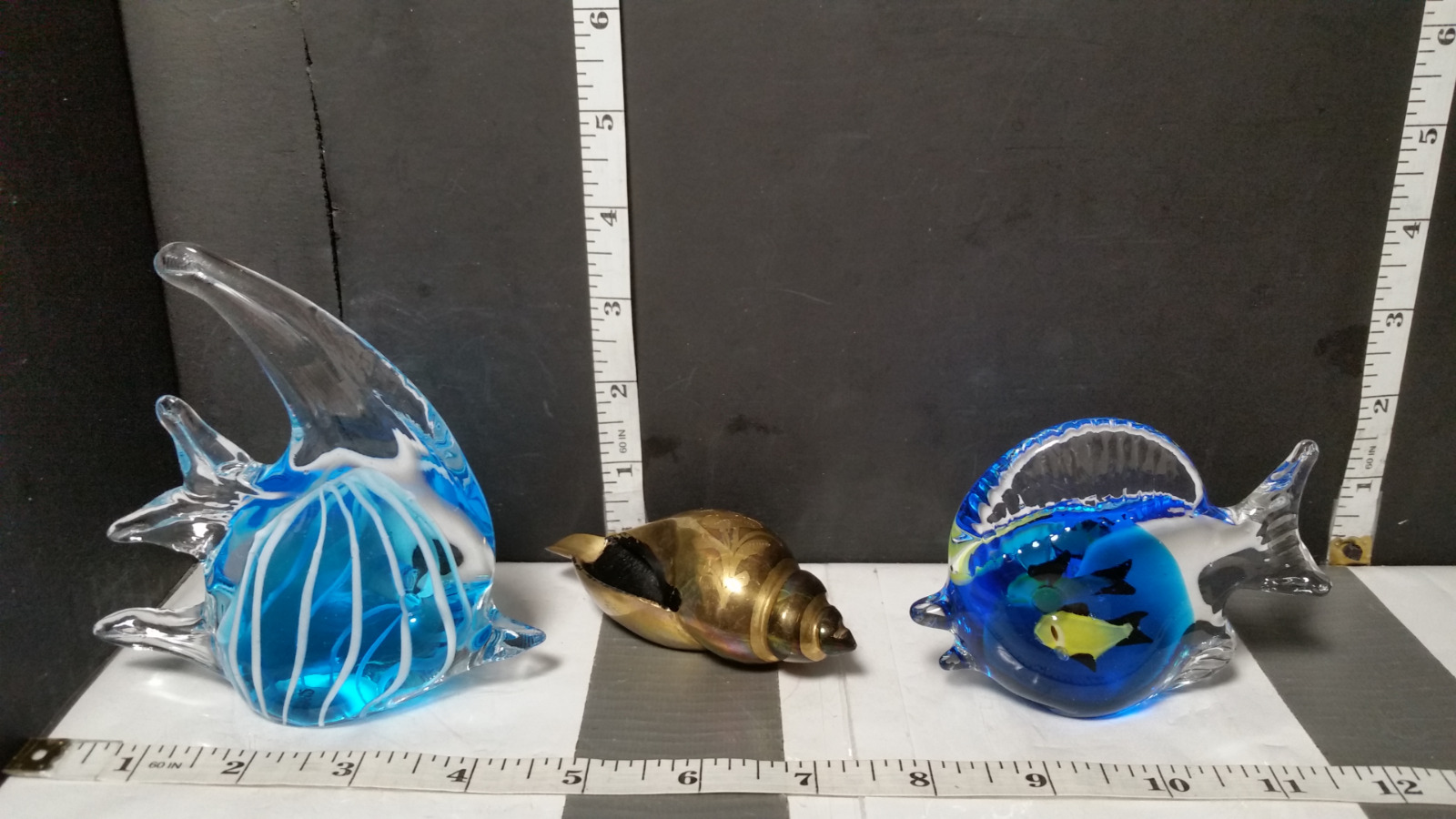 Decorative Glass Fish & Brass Shell Collection - Odd Lot Various