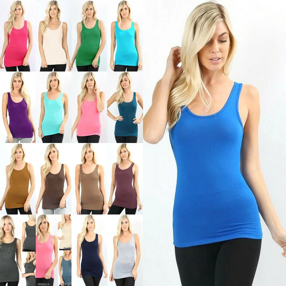 Round Scoop Neck Rayon Tank Top Soft Stretch Top Sleeveless Layering Shirt  S M L