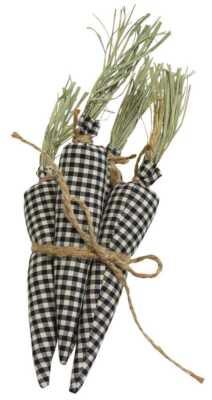 Easter Decor Fabric Carrots Set/4 Black & White Gingham Check Primitive Spring