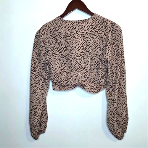 Shein Gepard Print Langarm Cropped Bauern tiefer V-Ausschnitt Top Gr. XS - Bild 3 von 9