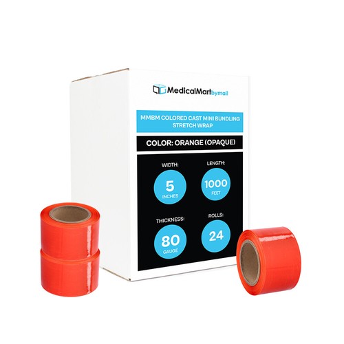 24 Rolls Cast Narrow Banding Stretch Wrap 5"x1000' 80 Gauge Orange Shrink Flim - Picture 2 of 9