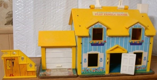 Vintage Yellow Fisher Price Little People Play Family House 1969 w People & Car