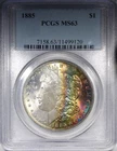 1885 Morgan Dollar PCGS MS63 Rainbow Toned $1