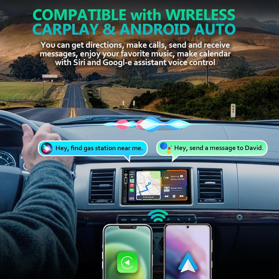 Double Din Car Stereo Compatible with Wireless Apple Carplay, Android Auto - 7"  - Image 2 of 4