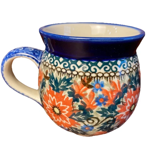 Unikat Polish Pottery Bubble Coffee Tea Mug T Andrukiewicz #2082 Floral