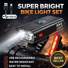 Bike Light Set Rechargeable LED Bicycle Lights Waterproof Headlight Front Rear