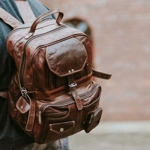 Leather Backpack Bag Rucksack Men School Travel Laptop Shoulder Satchel For Gift