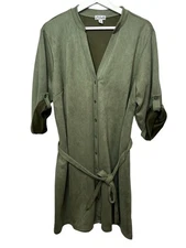 J for Justify Top Womens 3X Plus Size Faux Suede Tunic Button Front Belted