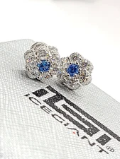 IGT Ice Giant Blue Gem & Moissanite Cluster Hexagon Earrings-Total 2.4CT