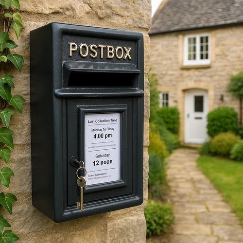 Classic Post Box Black Wall Mounted Letterbox with Lock Cast Iron Mailbox