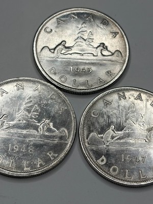 SET Canada 1 Dollar 3 coin 1945-1947-1948