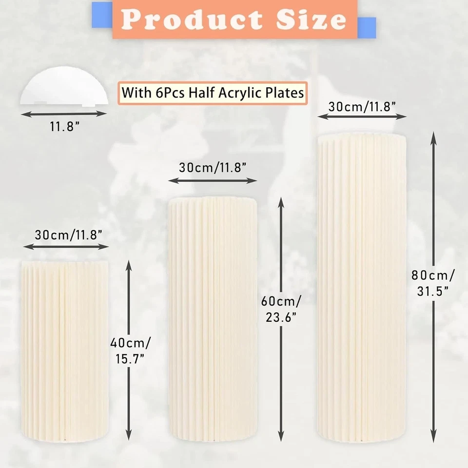 Soportes de pedestal cilíndricos plegables, 3 piezas, blanco, para decoración de bodas y fiestas 🏛️ Foto 3 de 4