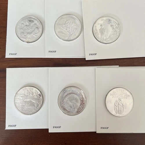 UN First Day Covers 1971 With 0.925 Six Sterling Silver Proofs 5.08 Troy Oz 158g