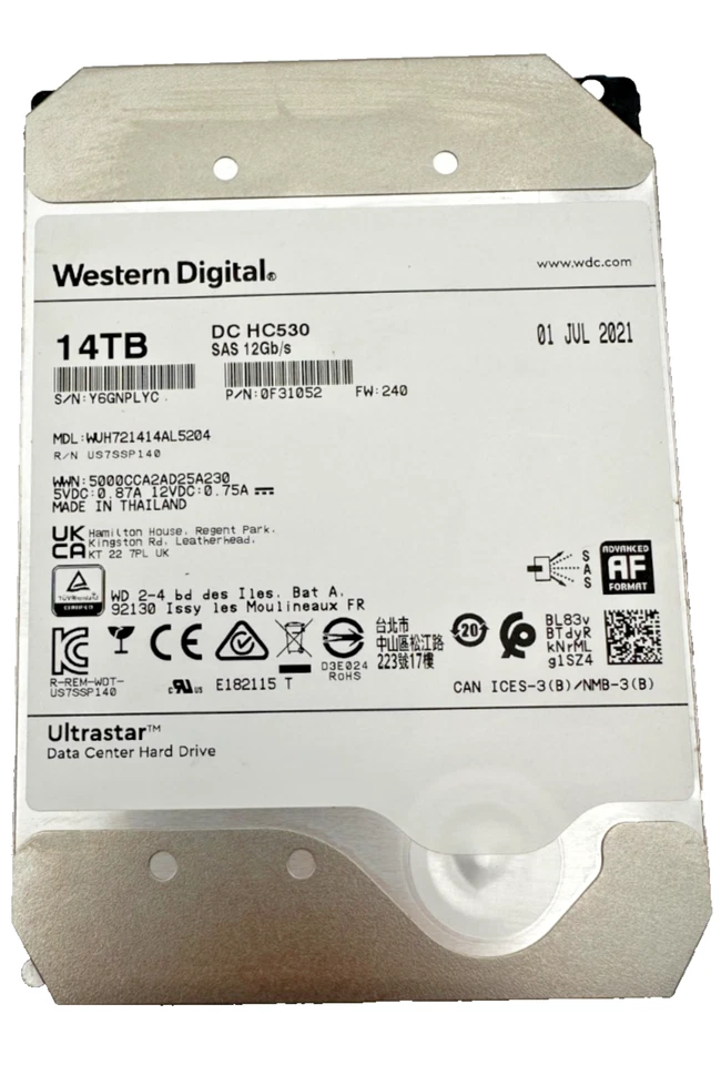 WESTERN DIGITAL DC HC530 WUH721414AL5204 0F31052 ULTRASTAR 14TB SAS 12Gb/s