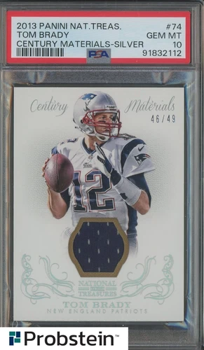 2013 National Treasures Century Mat. Silver Tom Brady GU Jersey 46/49 PSA 10