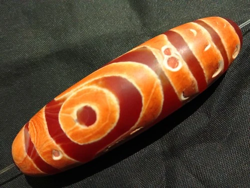 Lovely Rare Tibetan Old Natural Agate Prayer Dzi *2Eyed* 70mm Bead HH080