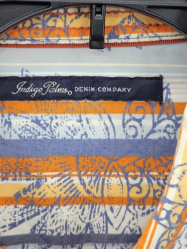 Indigo Palms Shirt Mens XL Colorful Stripe Floral Long Sleeve Button Up Preppy - Picture 3 of 9