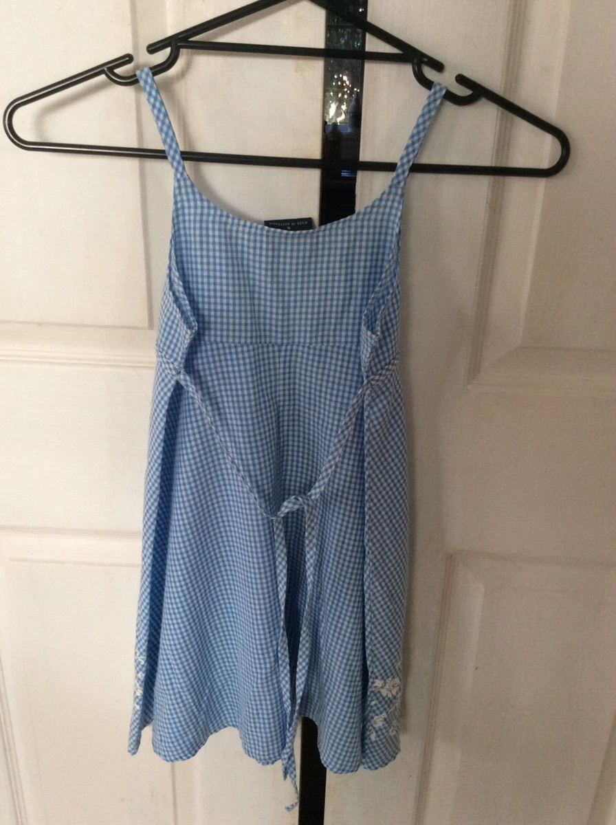 Now girls blue & white gingham floral embroidered summer dress. Size 6