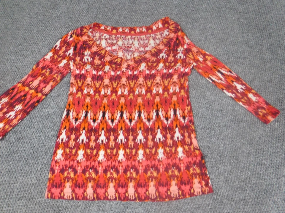 Blusa para mujer Nicole Miller pequeña roja jersey elástico naranja Foto 3 de 4