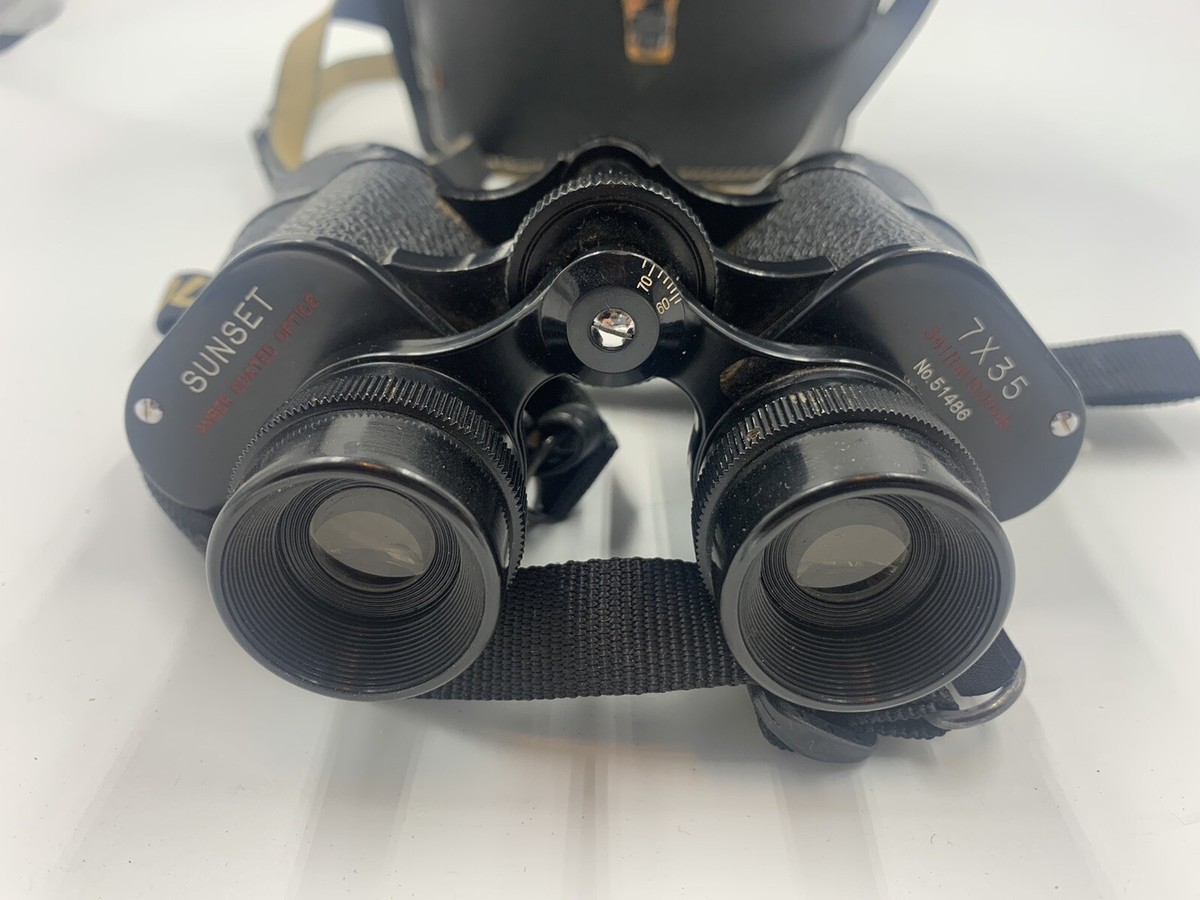 Vintage Sunset 7 x 35 Binoculars Model 51486 w/ strap & case Amber