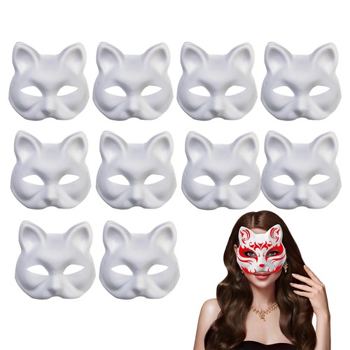 10PCS Cat Mask Blank DIY White Animal Half Facemasks Masquerade Cosplay Party