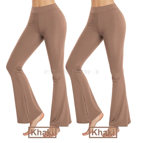 Damen ausgestelltes Bein Stretch Hose Schlaghose mittelhoch lang Bootcut Lounge Yoga - Bild 19 von 27