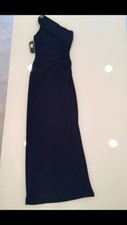 Lauren Long Formal Dress Women Brooch Midnight Blue Navy Drape Size 2
