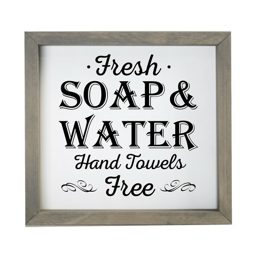 Toilet Bathroom Wall Signs 11.5x11.5 Framed Shadow Box Decor - Water Free - Picture 2 of 16