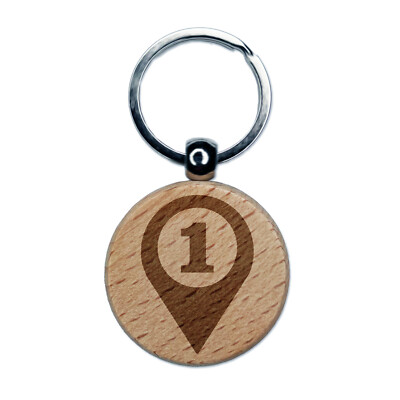 Map Location 1 Marker Engraved Wood Round Keychain Tag Charm