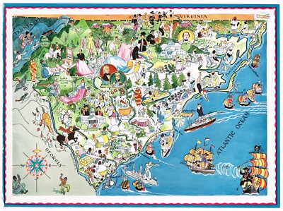 ORIGINAL VINTAGE PICTORIAL MAP BERTA ELMER HADER 1932 NORTH & SOUTH ...
