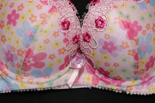 Sujetador push-up de encaje floral bordado rosa - talla 28B - Imagen 3 de 5