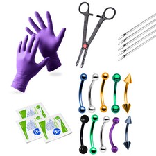 Kit Piercing Cartilagine Sopracciglia e Orecchie 20 Pezzi - 10 Bilancieri Curvi, Guanto + Altro