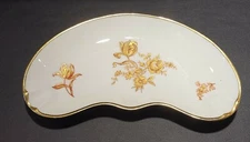 Limoges France Cresent Shaped Ashtray / Jewelry Trinket Tray Gold Floral design