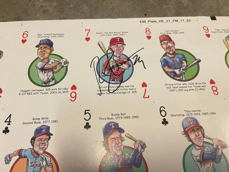 Texas Rangers Uncut Hero Deck Card Sheet Signed by Greer, Wetteland & Petralli - Image 4 of 4