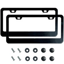 2PCS Matte Black License Plate Frames, 2 Holes Solid Rust-Proof Stainless St...