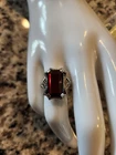 VINTAGE STERLING SILVER ART DECO FILIGREE EMERALD-CUT GARNET RING SIZE 6.5