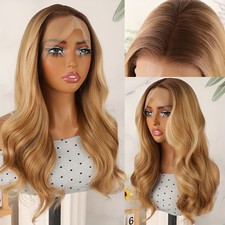 Ombre Brown Roots Blonde Lace Front Wigs Long Wavy Pre Plucked Natural Hairline