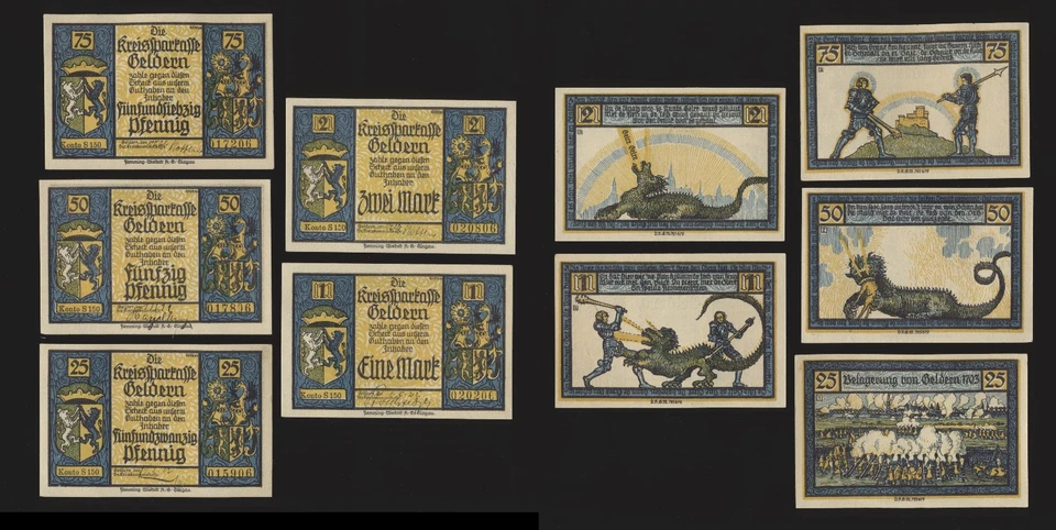 GELDERN 25 Pf , 50 Pfennig , 75 Pf ennig , 1 Mark , 2 Mark Notgeld G/M: 414 - Bild 1 von 1