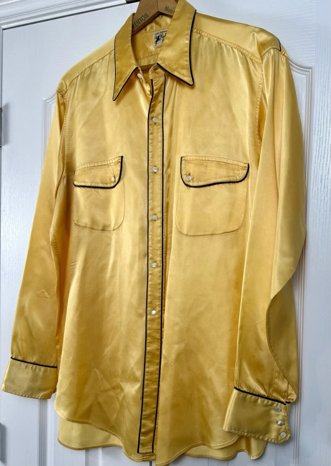VTG Levi Strauss Rodeo Gold Satin Shirt Sz 17.5 XL Gold Pearlescent Rare Cowboy - Image 4 of 4