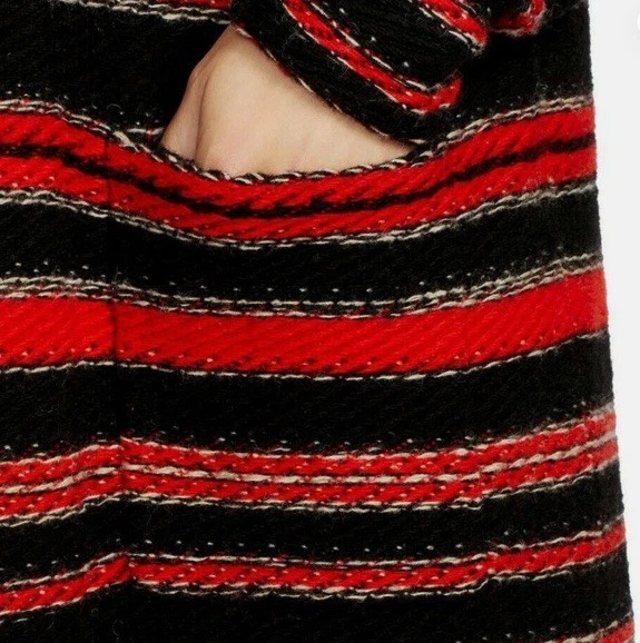 Cárdigan Suéter Para Mujer Ralph Lauren Negro Rojo Rayas Mezcla Lana Largo Cinturón L Foto 4 de 4