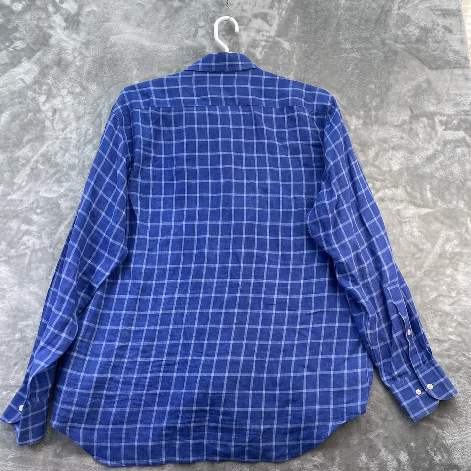 Paul Stuart Shirt Mens size XL 100% linen blue Canada designer casual preppy - Image 3 of 4