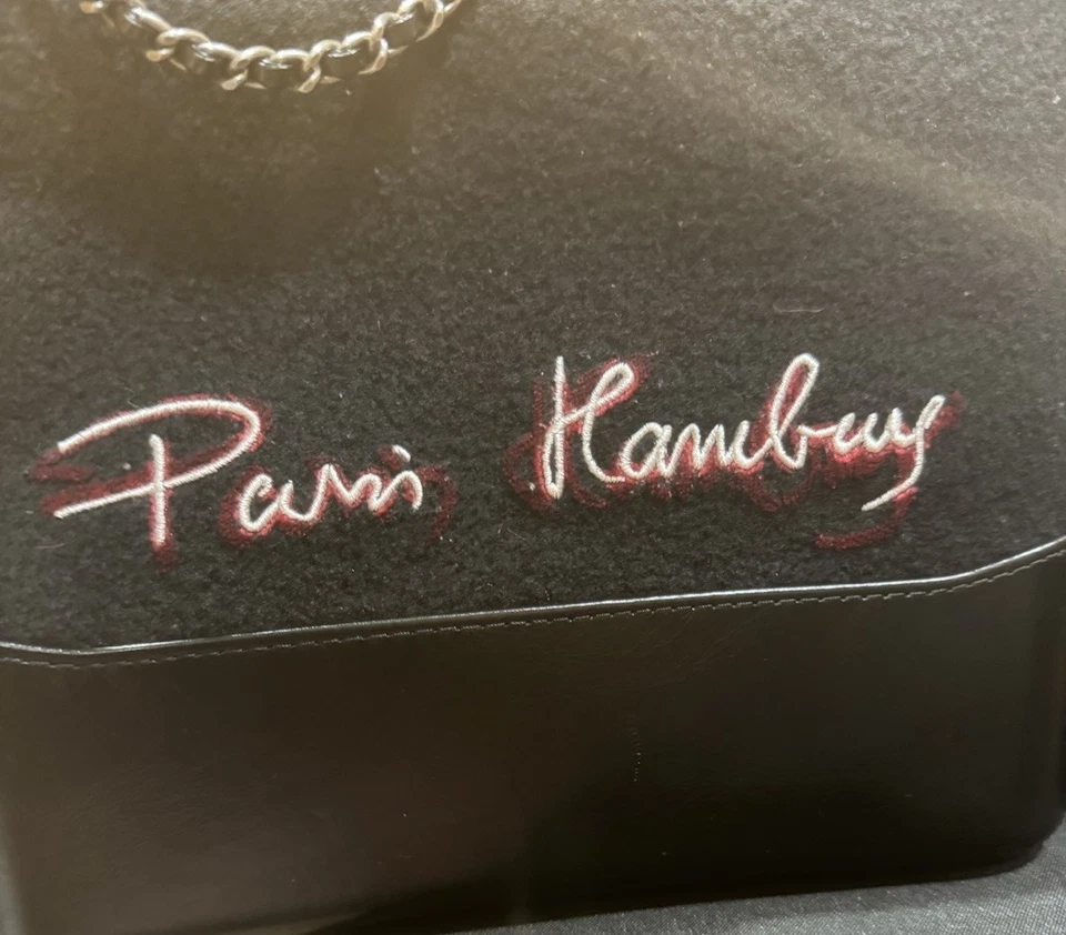 Chanel Calfskin Wool Embroidered Paris Hamburg Small Gabrielle Hobo Black - Image 3 of 4