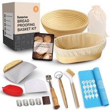 Banneton Bread Proofing Basket Set, Sourdough Baking Supplies, 9"Round 10"Oval